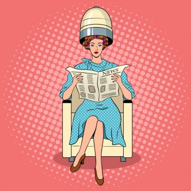 Saç kurutma makinesi pop sanat vektör kadınla