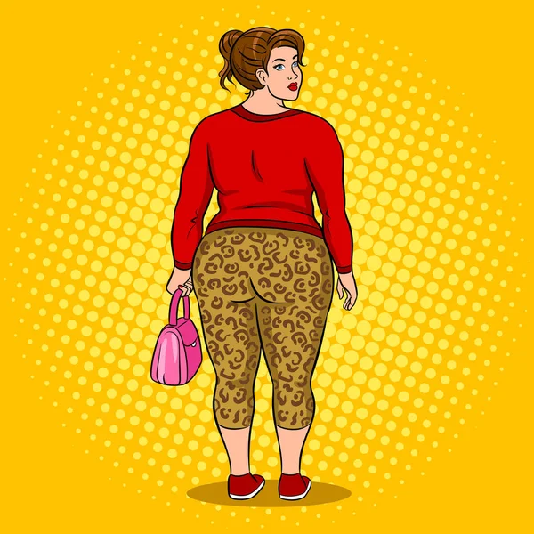 Chica gorda en leggings leopardo pop vector de arte — Archivo Imágenes Vectoriales