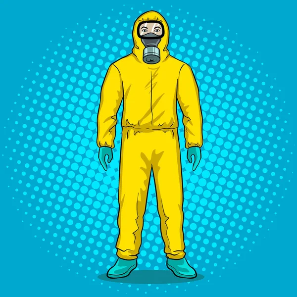 Man in protective hazard suit pop art vector — Stock Vector