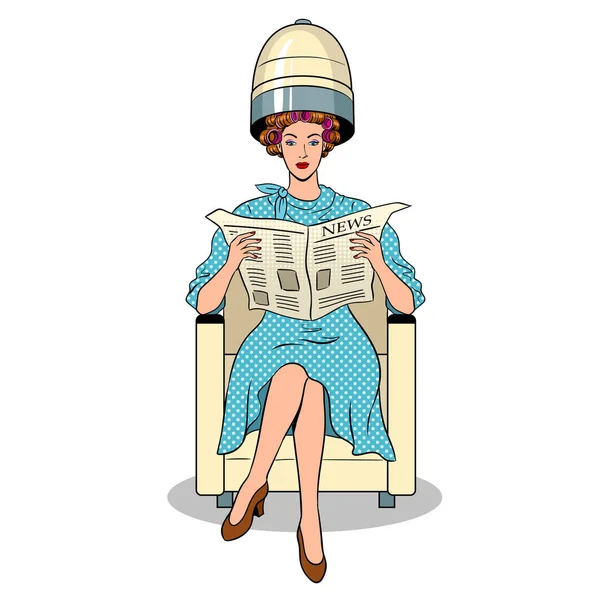 Woman with hair dryer pop art vector — Stock Vector