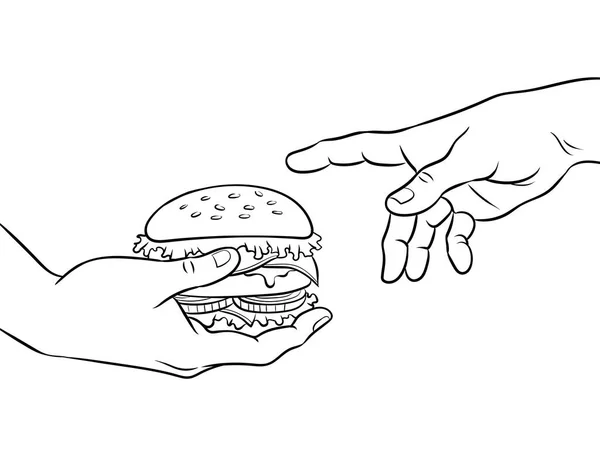 Handen met Hamburger kleuren boek vector — Stockvector