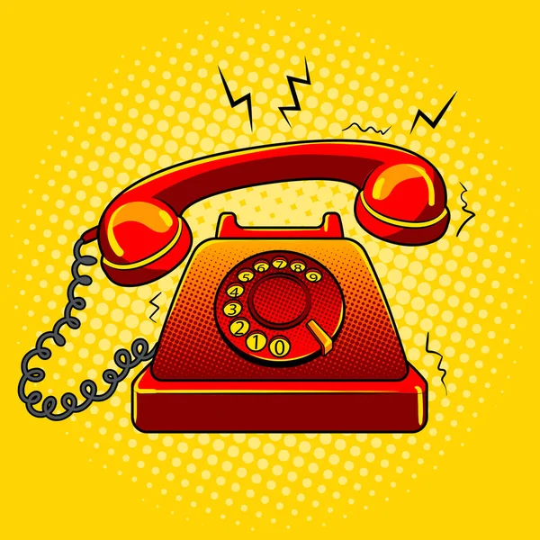 Rouge chaud vieux téléphone pop art vectoriel illustration — Image vectorielle