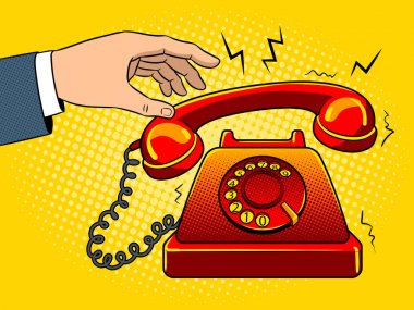 Kırmızı sıcak eski telefon pop art vektör çizim