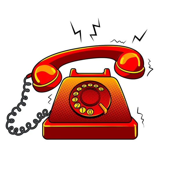 Czerwony gorący starego telefonu pop-art wektor ilustracja — Wektor stockowy