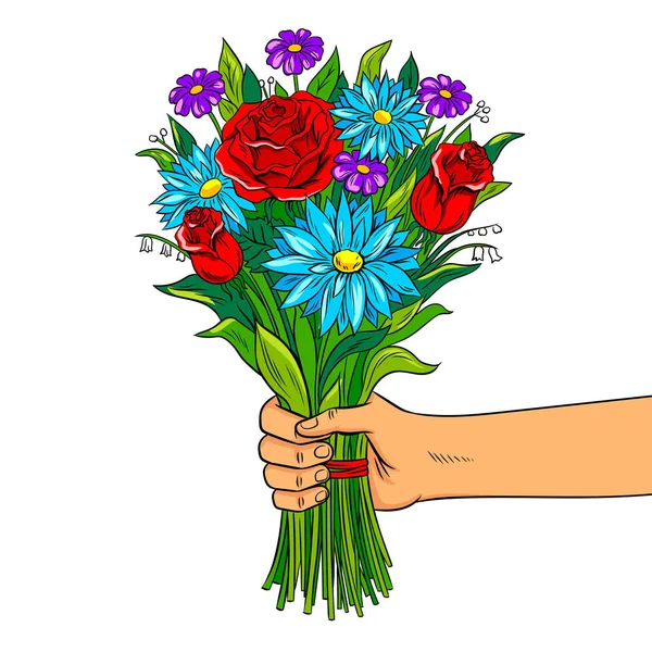 Mano con flores pop arte vector ilustración — Archivo Imágenes Vectoriales