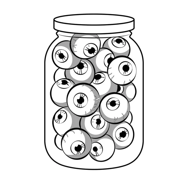 Human eyes in glass jar coloring book vector — Stock Vector