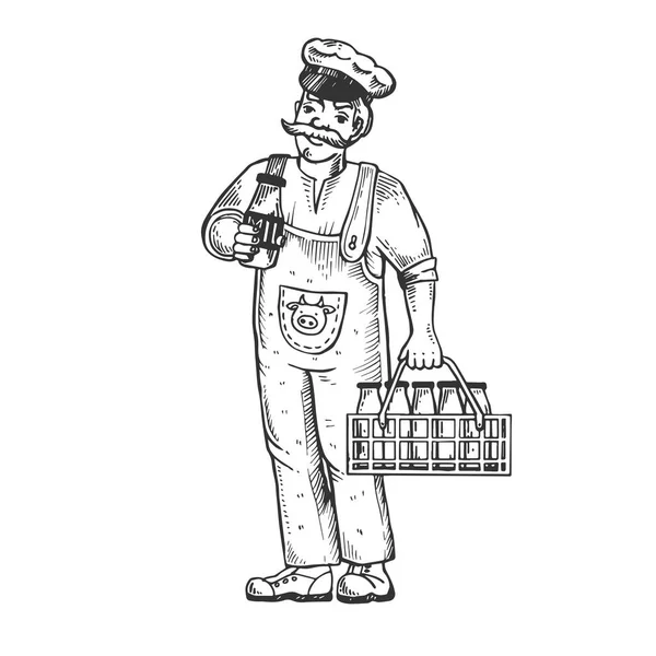 Illustration vectorielle de gravure Milk man — Image vectorielle