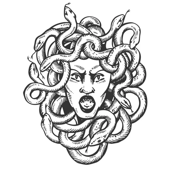 Medusa mito griego criatura grabado vector — Archivo Imágenes Vectoriales