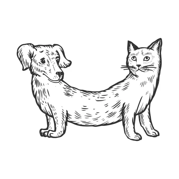 Chien chat fausse illustration vectorielle de gravure animale — Image vectorielle