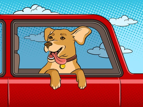 Köpek araba pencere pop art vektör çizim içinde — Stok Vektör