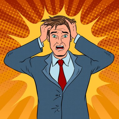 Adam panik duygu pop art vektör çizim ile