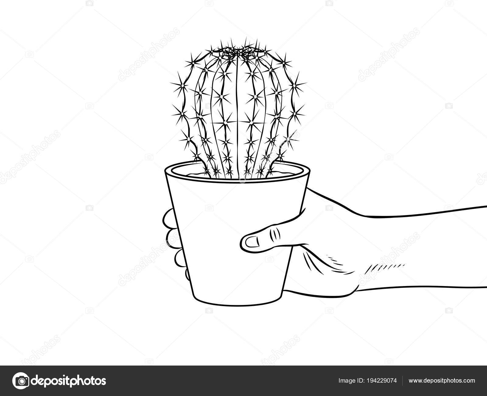 mano con cactus para colorear ilustración vectorial archivo