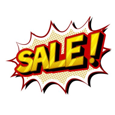 Satılık kelime çizgi roman pop art vektör çizim