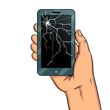 Akıllı telefon ve kırık ekran pop sanat vektör