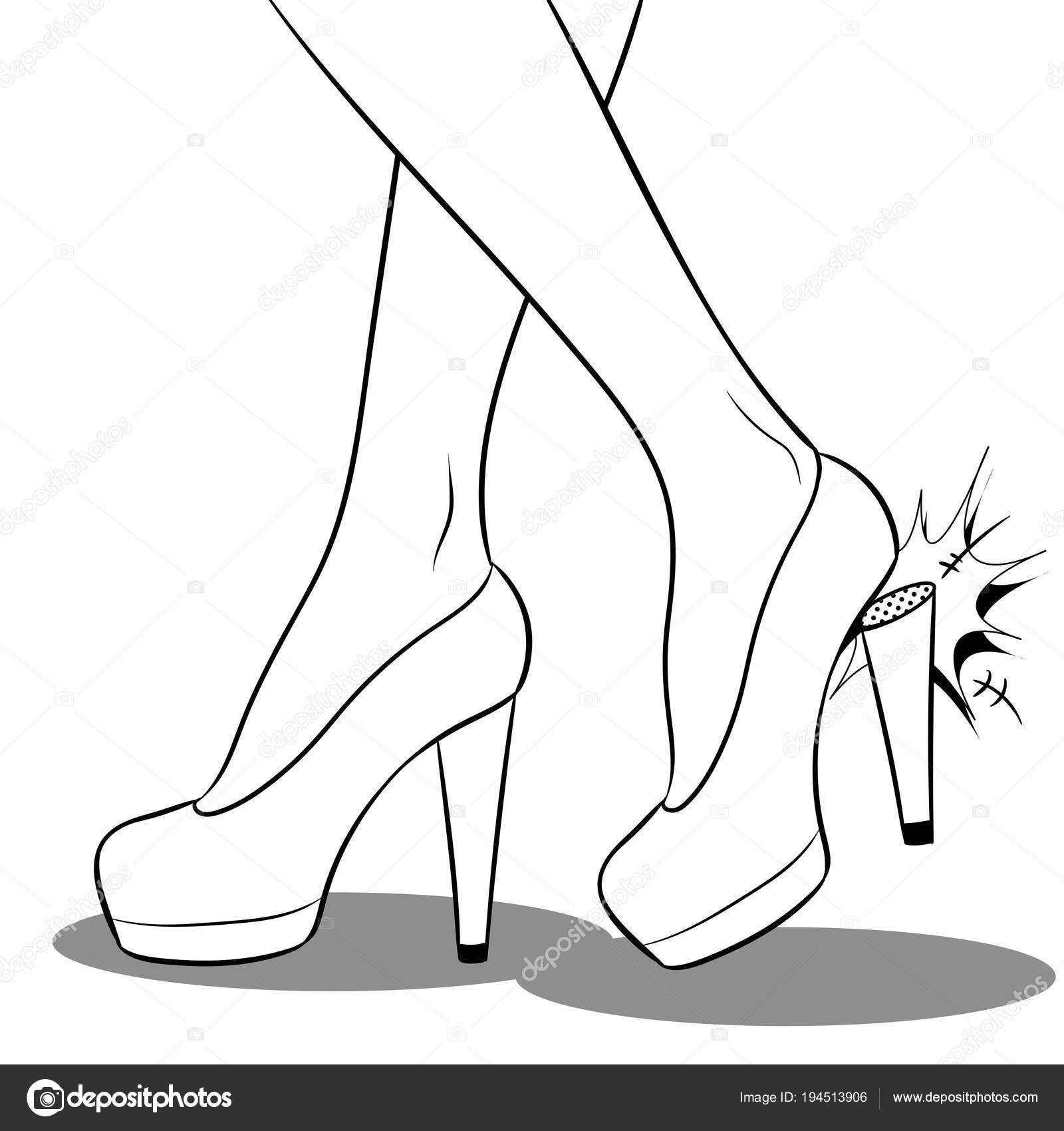 Vrouw Brak Hiel Op Haar Rode Schoenen Kleurplaten Van Vector