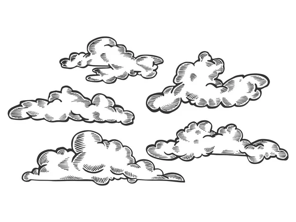 Nubes grabado vector ilustración — Archivo Imágenes Vectoriales