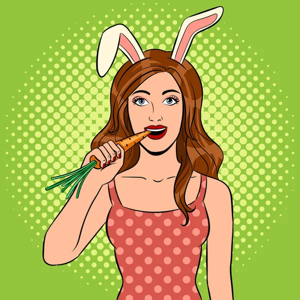Стильна дівчина краси з вухами кролика поп-арт вектор — стоковий вектор