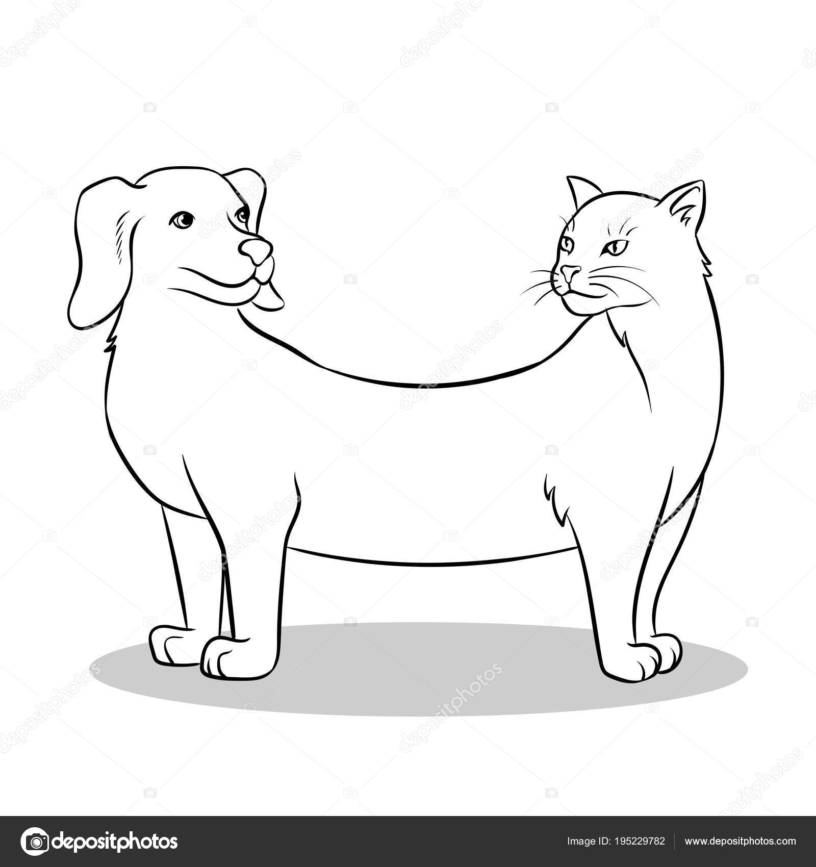 Kat Hond Nep Dieren Kleurplaten Vectorillustratie Vectorafbeelding Door C Alexanderpokusay Vectorstock 195229782