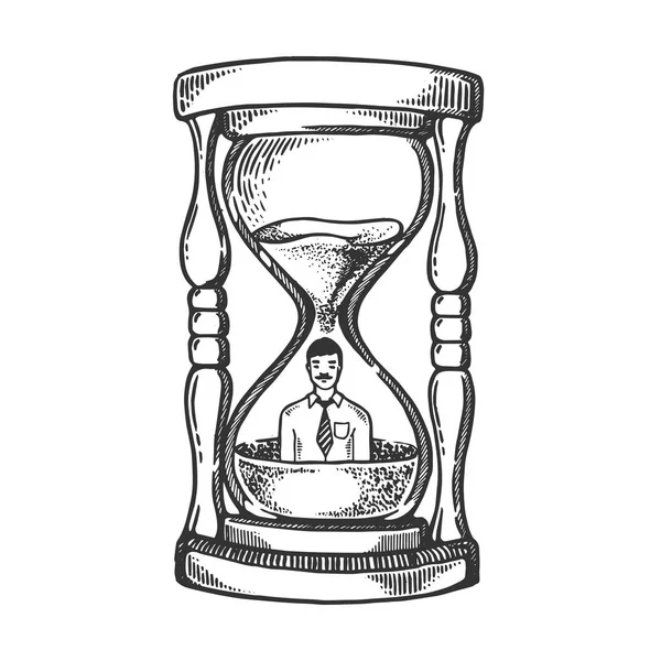 Sand Uhr Glas mit Mann Gravur Vektor — Stockvektor