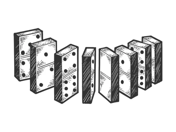 ドミノ骨ラインチェーンスケッチベクトルのイラストを彫刻スケッチ。スクラッチボードスタイルの模倣。黒と白の手描き画像. — ストックベクタ