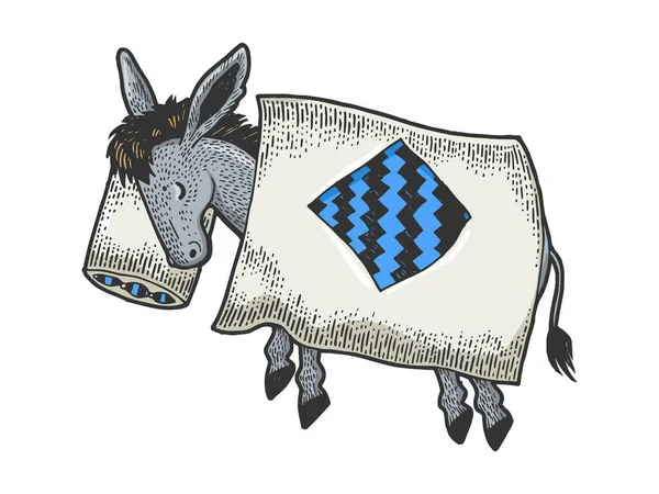 Dibujos animados divertido dormir burro boceto grabado vector ilustración. Diseño de estampado de ropa de camiseta. Scratch board estilo imitación. Imagen dibujada a mano en blanco y negro . — Archivo Imágenes Vectoriales