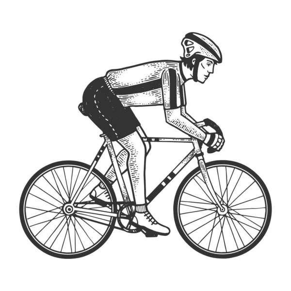 Carretera ciclista boceto grabado vector ilustración. Diseño de estampado de ropa de camiseta. Scratch board imitación. Imagen dibujada a mano en blanco y negro . — Vector de stock