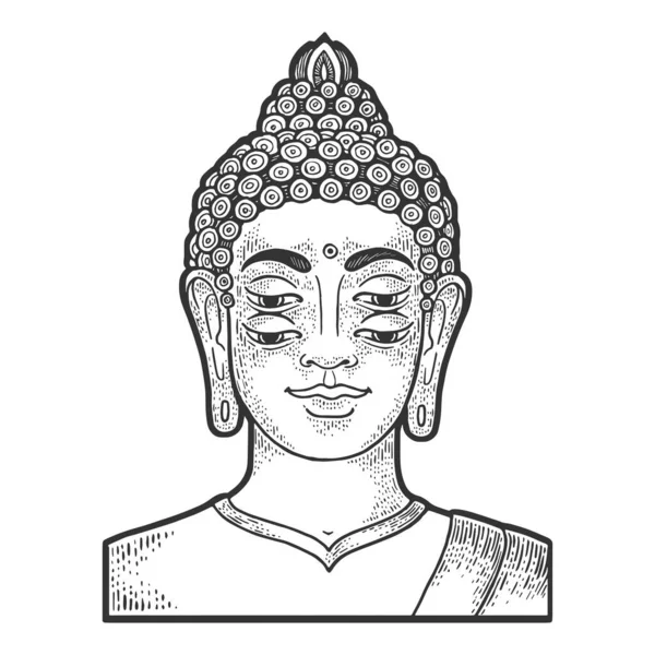 Négy szem buddha metszet vektor illusztráció. Póló mintás ruha. Kaparós tábla stílusú utánzat. Fekete-fehér kézzel rajzolt kép. — Stock Vector