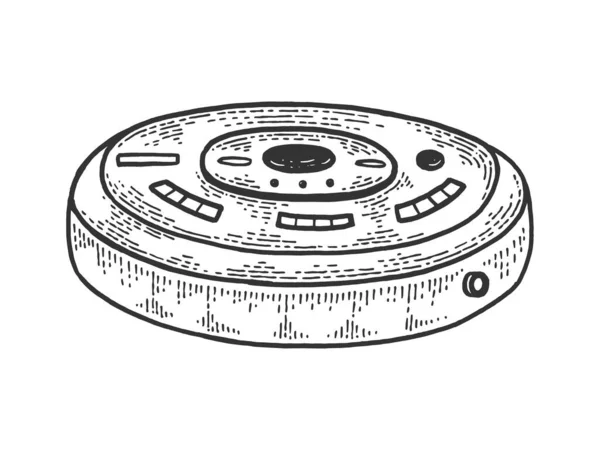 로봇 진공청소기 스케치 벡터 그림그리기. 티셔츠 의류 인쇄 디자인. 마커 보드 스타일의 모조품. 손으로 그린 흑백 그림. — 스톡 벡터