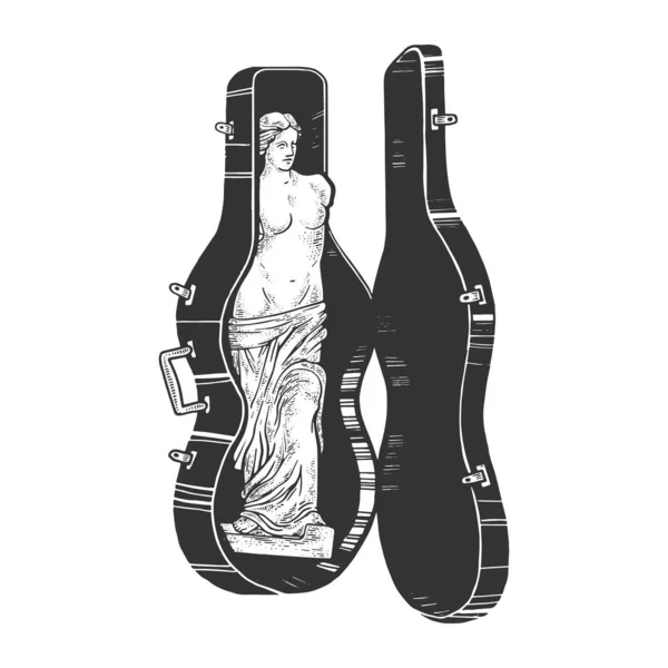 Венера Милосская древнегреческая статуя на рисунке вектора гравюры с двойным басом. Дизайн одежды для футболок. Имитация в стиле Scratch board. Черно-белое изображение . — стоковый вектор