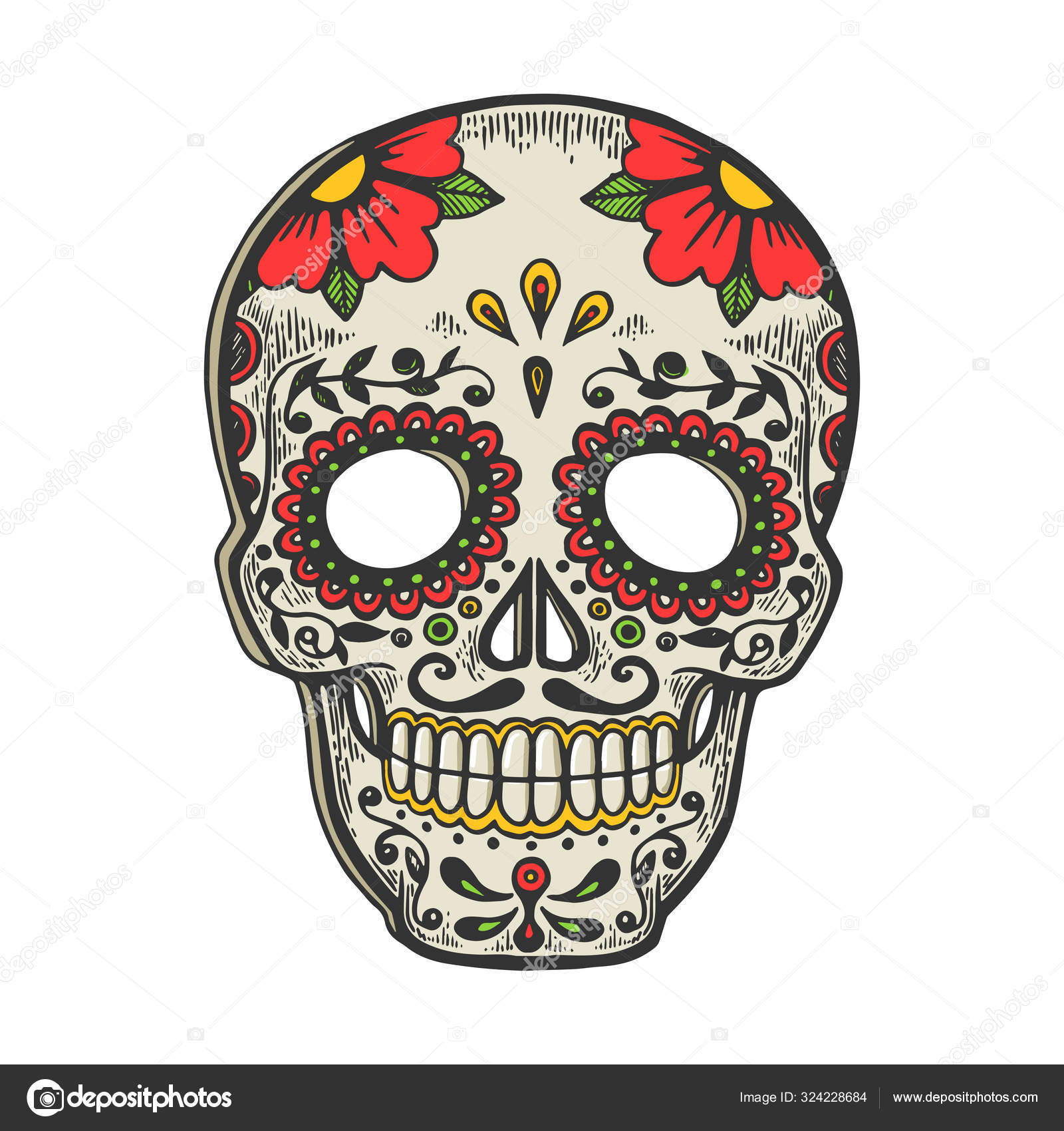 Mexican mask day of vintage sketch engraving vector illustration. apparel print Scratch board style imitation. Black and hand drawn image. Stock Vector by ©AlexanderPokusay 324228684
