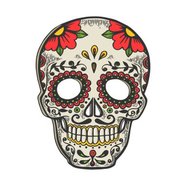 Meksika maskeli ölü klasik robot resim çizimi vektör çizimi günü. Tişört giysisi baskısı tasarımı. Tahta sitili taklit. Siyah beyaz el çizimi resim.