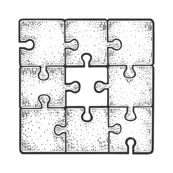 Bir tane eksik parça çizimi, vektör çizimi olmadan çözülmüş bulmaca. Tişört giysisi baskısı tasarımı. Çizik tahtası taklidi. Siyah beyaz el çizimi resim. — Stok Vektör