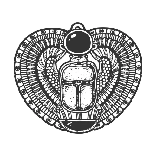 Ősi egyiptomiak szkarabeusz bogár vázlat metszet vektor illusztráció. Póló mintás ruha. Karcolódeszka utánzat. Fekete-fehér kézzel rajzolt kép. — Stock Vector