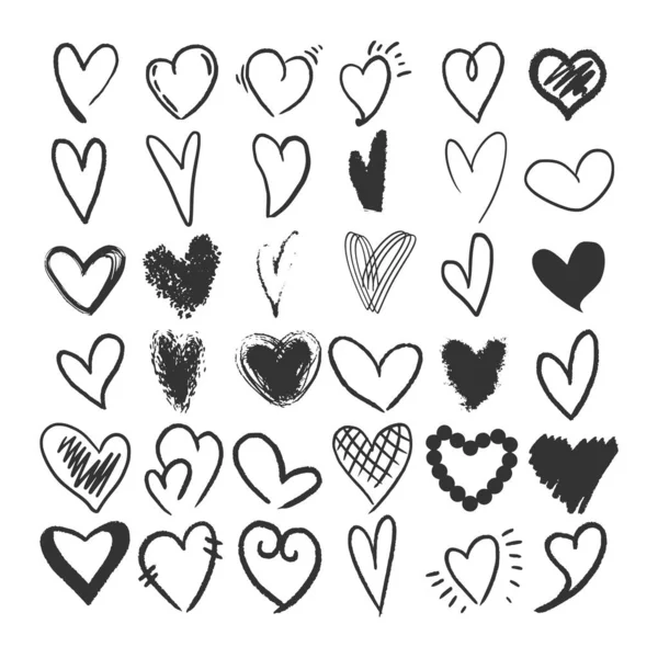 Καρδιά σύμβολο σύνολο σκίτσο χάραξη διάνυσμα εικονογράφηση. Ρομαντικό σύμβολο ερωτικής ασθένειας. Σχεδιασμός εκτύπωσης ρούχων T-shirt. Απομίμηση χαρτονιού. Ασπρόμαυρη ζωγραφισμένη στο χέρι εικόνα. — Διανυσματικό Αρχείο