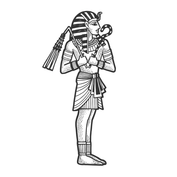 Oude Egyptische Farao schets graveervector illustratie. T-shirt kleding print ontwerp. Krasplank imitatie. Zwart en wit met de hand getekend afbeelding. — Stockvector