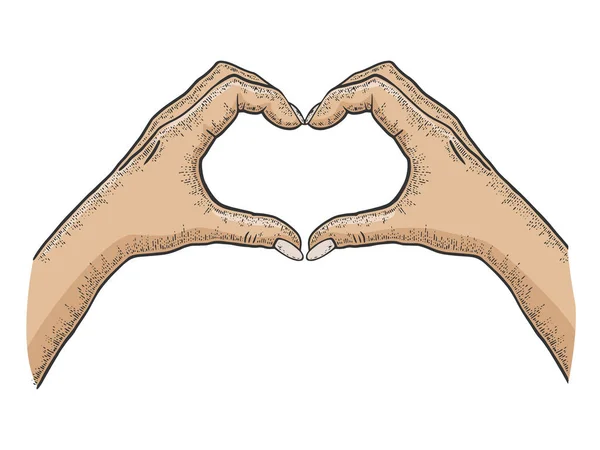 Руки делают набросок символа сердца с гравировкой векторной иллюстрации. Символ романтической любовной тоски. Дизайн одежды для футболок. Имитация Доски Царапин. Черно-белое изображение . — стоковый вектор