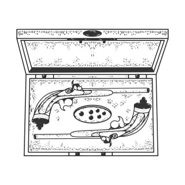 Vintage tabancalar kabartma vektör illüstrasyonunu çizer. Tişört giysisi baskısı tasarımı. Çizik tahtası taklidi. Siyah beyaz el çizimi resim.