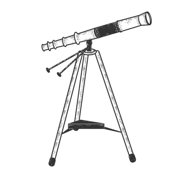 Teleskop Spyglass Monokularskizze Gravur Vektorillustration. T-Shirt-Print-Design. Rubbellos-Imitat. Handgezeichnetes Schwarz-Weiß-Bild. — Stockvektor