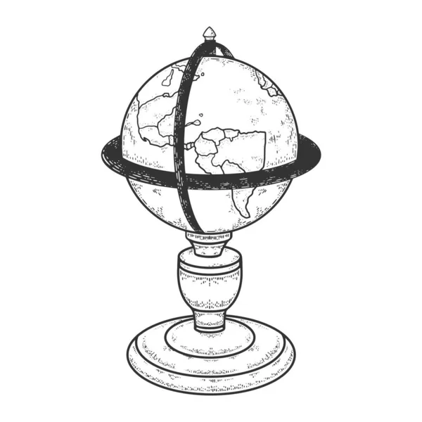 Vintage globo sfera schizzo incisione vettoriale illustrazione. T-shirt abbigliamento design di stampa. Imitazione del gratta e Vinci. Immagine disegnata a mano in bianco e nero . — Vettoriale Stock