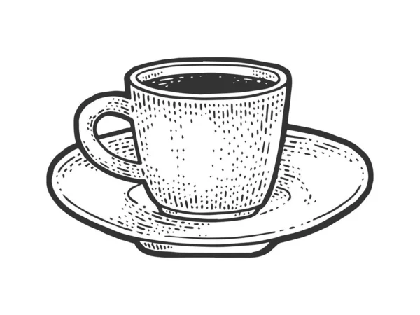 Tazza di caffè schizzo incisione vettoriale illustrazione. T-shirt abbigliamento design di stampa. Imitazione del gratta e Vinci. Immagine disegnata a mano in bianco e nero . — Vettoriale Stock