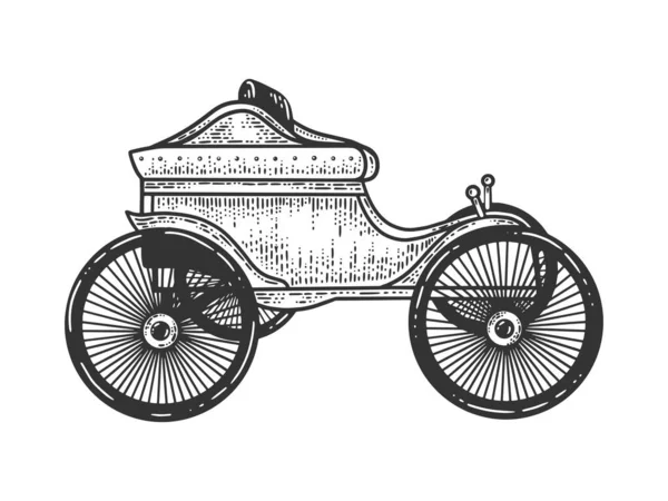 Ilustración de vectores de grabado de bosquejos de transporte de automóviles de vapor antiguos. Diseño de estampado de ropa de camiseta. Scratch board imitación. Imagen dibujada a mano en blanco y negro . — Vector de stock