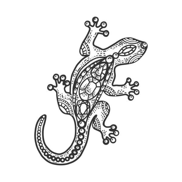 Lagarto jóias esboço gravura vetor ilustração. T-shirt design de impressão de vestuário. Imitação de raspadinha. Imagem desenhada à mão preto e branco . —  Vetores de Stock