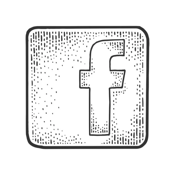 Facebook logotyp skiss gravyr vektor illustration. T-shirt kläder tryck design. Skrapbrädesimitation. Svart och vit handritad bild. — Stock vektor