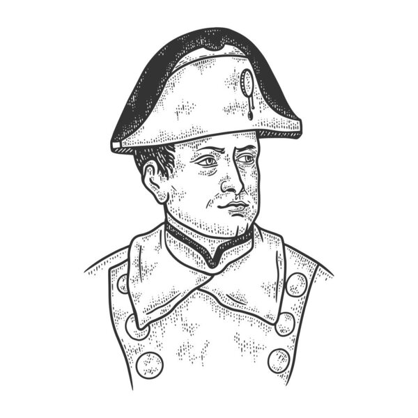 Napoleon Bonaparte portrait sketch engraving vector illustration. T-shirt apparel print design. Scratch board imitation. Black and white hand drawn image.