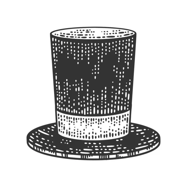 Top chapéu cilindro esboço gravura vetor ilustração. T-shirt design de impressão de vestuário. Imitação de raspadinha. Imagem desenhada à mão preto e branco . — Vetor de Stock