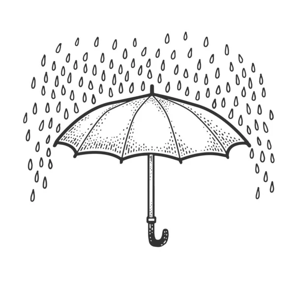 Parapluie protège contre la pluie croquis gravure vectorielle illustration. T-shirt imprimé design. Imitation de carte à gratter. Image dessinée à la main noir et blanc . — Image vectorielle