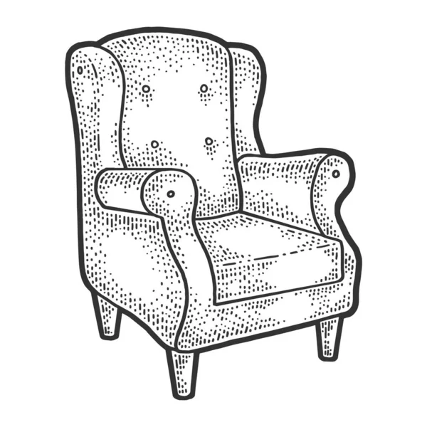 Armchair sketch engraving vector illustration. T-shirt apparel print design. Scratch board imitation. Black and white hand drawn image. — Stock Vector