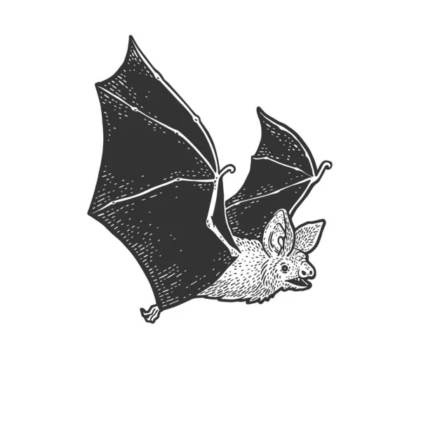 Voar morcego esboço gravura vetor ilustração. T-shirt design de impressão de vestuário. Imitação de raspadinha. Imagem desenhada à mão preto e branco . — Vetor de Stock