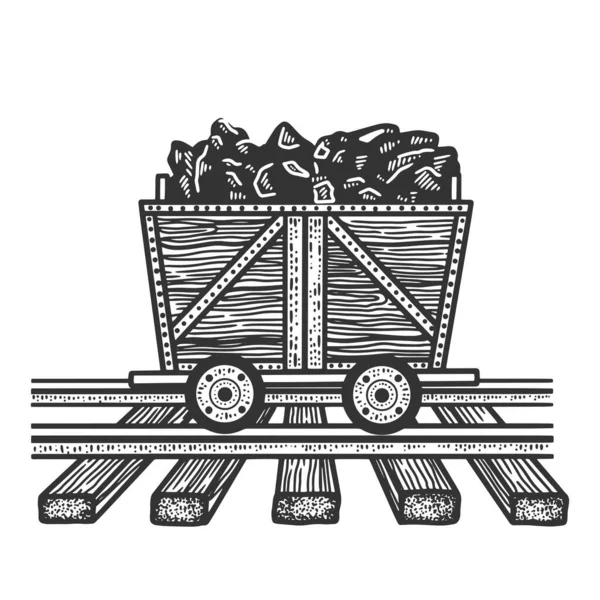 Schizzo carrello carbone incisione vettoriale illustrazione. T-shirt abbigliamento design di stampa. Imitazione del gratta e Vinci. Immagine disegnata a mano in bianco e nero . — Vettoriale Stock