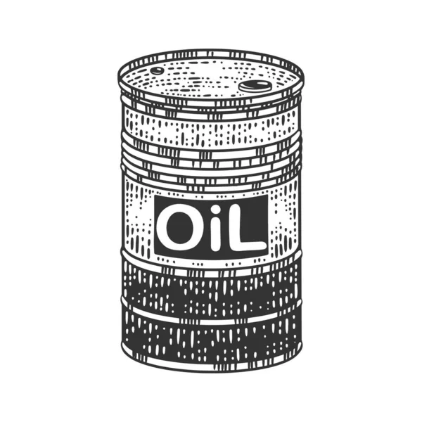 Oil barrel sketch engraving vector illustration. T-shirt apparel print design. Scratch board imitation. Black and white hand drawn image. — Stock Vector